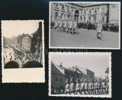1938 Budapest, Koronaőrök a Budai Várban, 3 db fotó, 8,5×6 és 6,5×10 cm