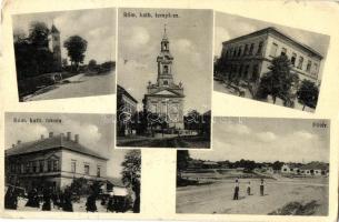 Szőgyén, Seldin, Svodín; Római katolikus templom, Római katolikus iskola, Fő tér. Kiadja Danics József / Catholic church and school, main square (EK)