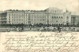 1898 Budapest V. Vigadó a Dunáról nézve, uszályok