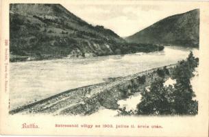 Ruttka, Vrútky; Sztrecsnói völgy (Sztrecsény) az 1903. július 11. árvíz után. Sochán 200. / Strecno valley after the flood in 1903