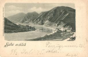 1899 Sutói-sziklák, Sútovo (Turócszentmárton); Vág-völgy. Sochán Pál kiadása / valley of river Váh