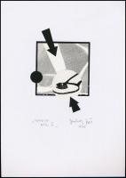1975 Jankovszky György(1946-): Fekete nyíl V., fotómontázs, feliratozva, aláírt, pecséttel jelzett, kartonra kasírozva, 9×9 cm
