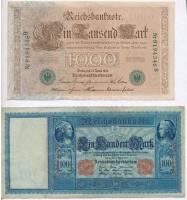 Német Birodalom 1910. 100M + 1000M T:III German Empire 1910. 100 Mark + 1000 Mark C:F