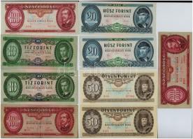 9db-os vegyes magyar forint bankjegy tétel, közte 1949. 100Ft T:I-III