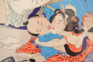 Ikeda Terakuta (1883-1921): Shunga. Esőszak a folyóparton. Erotikus fametszet. Japán, 1910 körül. pa...