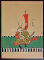 Japán, XIX. sz. vége: Szamuráj tábornok. Akvarell-papír. Jelzett. 26x37 cm Üvegezett keretben / Japan, Samurai general. Watercolor, paper .In glazed frame.