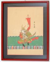 Japán, XIX. sz. vége: Szamuráj tábornok. Akvarell-papír. Jelzett. 26x37 cm Üvegezett keretben / Japa...