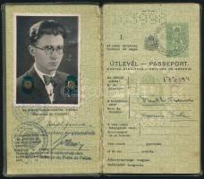 1938 Bp., Magyar Királyság által kiadott fényképes útlevél, sok pecséttel