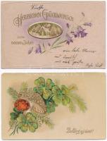 6 db RÉGI újévi üdvözlőlap, vegyes minőségben / 6 pre-1945 New Year greeting postcards, mixed qualit...
