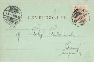 1899 Brassó, Kronstadt, Brasov; Flachszeile / Len sor télen, városi vasút, üzletek. Kiadja H. Zeidne...