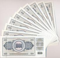 Jugoszlávia 1978. 1000D (10x) sorszámkövetők, valamint mindegyiken nyomdahiba "GUVERNE" T:...