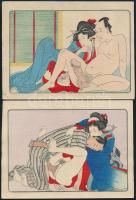 Japán, 1910 körül: Shunga. Erőszak a folyóparton. Erotikus fametszetek 12 db. eredeti tokjában / Japan, ca 1910. Woodplate erotic images. 15x11 cm