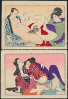 Japán, 1910 körül: Shunga. Erőszak a folyóparton. Erotikus fametszetek 12 db.  eredeti tokjában  / J...