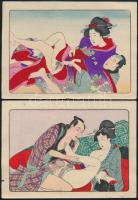 Japán, 1910 körül: Shunga. Erőszak a folyóparton. Erotikus fametszetek 12 db.  eredeti tokjában  / J...