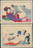 Japán, 1910 körül: Shunga. Erőszak a folyóparton. Erotikus fametszetek 12 db.  eredeti tokjában  / J...