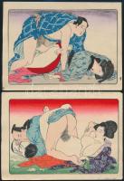 Japán, 1910 körül: Shunga. Erőszak a folyóparton. Erotikus fametszetek 12 db.  eredeti tokjában  / J...
