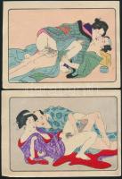Japán, 1910 körül: Shunga. Erőszak a folyóparton. Erotikus fametszetek 12 db.  eredeti tokjában  / J...