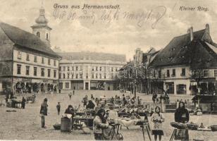 Nagyszeben, Hermannstadt, Sibiu; Kleiner Ring / Kis piac, Eduard Elias üzlete, piaci árusok. Kiadja Karl Graef / market vendors, shops (EB)