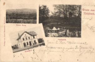 1901 Szászsebes, Mühlbach, Sebes; Roter Berg, Bahnhof, Staadtpark / Vörös-szakadék, Vasútállomás, Park. Kiadja Josef Baumann / Rapa Rosie (red ravine), railway station, park (EK)