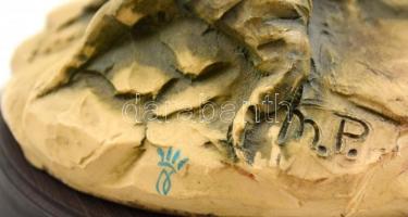 Jelzett iskolás lány, fiú, bohóc, festett műgyanta, jelzett, kopott, m:24 cm (2×) m:22 cm