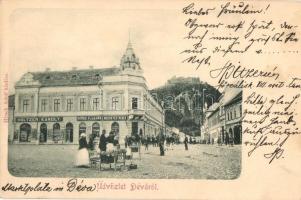 1901  Déva, Deva; Holtzer Károly, Szőcs F. Lajos, Hirsch Testvérek üzlete, piaci árusok, utcakép. Kiadja Hirsch Adolf / shops, market vendors, street view (EK)