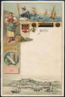 cca 1900 Chocolat Suchard, kitöltetlen menükártya, színes litográfia, trieszti, goriziai és grazi mo...