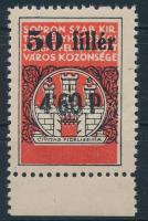 1944 Sopron 50f / 4,60P okmánybélyeg eredeti gumival, alsó ívszéllel