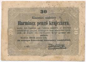 1849. 30kr Kossuth bankó T:III,III- fo., tűly. Adamo G103