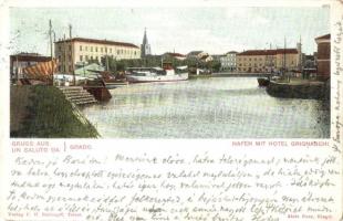 1903 Grado, Hafen mit Hotel Grignaschi / port with hotel (EM)