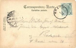 1903 Grado, Hafen mit Hotel Grignaschi / port with hotel (EM)