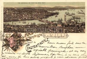 1897 (Vorläufer!) Constantinople, Istanbul; Vue generale du Pont de Kura-Keuy / Karaköy bridge. Emil Pinkau floral, litho
