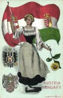 Austria-Hungary. Flag and coats of arms with Hungarian lady (Rb)