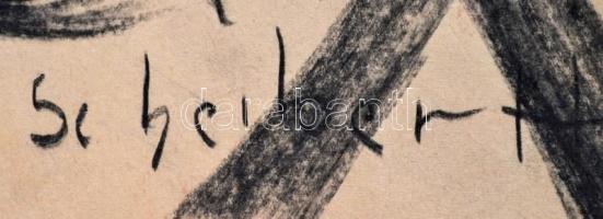 Scheiber jelzéssel: Kalapos alak. Szén, papír, gyűrődéssel, 39×24 cm