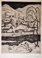 Conrad Gyula (1877-1959): Téli csend, rézkarc, papír, jelzett, 29,5×23 cm