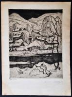 Conrad Gyula (1877-1959): Téli csend, rézkarc, papír, jelzett, 29,5×23 cm