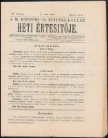 1892 M. Mérnök- és Építész-Egylet heti értesítője. 1892. március. 25.-én. XI. évf. 13. sz. Szerk.: Ney Béla. Bp., Fanda J.-ny., 131-142. p. Felvágatlan példány.