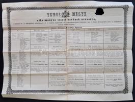 cca 1867-1870 Temes vármegye alkotmányos tiszti karának névsorra. Temesvár, Förk K. G., sérült, a cím mellett hiánnyal, 45x59 cm.