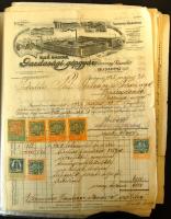 1870-1967 érdekes hagyaték tétel: diszes számlák, okmányok, térképek, okmánybélyeges iratok