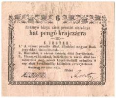 Rozsnyó 1849. július 16. 6kr Rozsnyó bánya város pénztári utalványa, rózsaszín papíron T:III Adamo ROZ-1.3.1