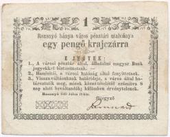 Rozsnyó 1849. július 16. 1kr Rozsnyó bánya város pénztári utalványa T:III Adamo ROZ-1.1