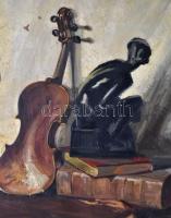 Berény jelzéssel: Csendélet hegedűvel. Olaj, vászon, festék hibával, 100×80 cm