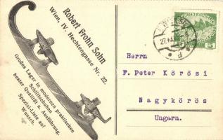 1915 Eisblume. Grosses Lager in modernen praktischen Schlittschuhen. Robert Frohn Sohn. Wien, Hechtengasse Nr. 22. / Austrian ice skates shop advertisement card