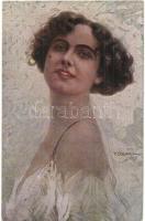 1918 Italian art postcard. Lady. Uff. Rev. Stampa N. 984. s: T. Corbella + K.u.K. Etappenstationskommando Anbauoffizier