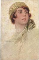 1918 Italian art postcard. Lady. Uff. Rev. Stampa N. 737. s: T. Corbella + K.u.K. Etappenstationskommando Sacile Anbauoffizier