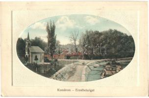1911 Komárom, Komárnó; Erzsébet sziget, kápolna, uszály / Alzbetínsky ostrov, chapel, barge (EK)