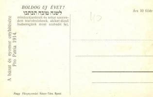 Haditengerészet. Osztrák-magyar tengerészek csoportképe egy csatahajó ágyúján ülve; hátoldalon újévi...