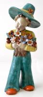 H. Ráhmer Mária (1911-1998): Art deco kalapos lány virágcsokorral. Festett mázas kerámia, jelzett, hibátlan, m: 48 cm