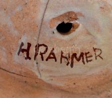 H. Ráhmer Mária (1911-1998): Art deco kalapos lány virágcsokorral. Festett mázas kerámia, jelzett, h...