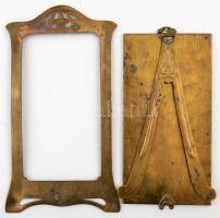 Szecessziós réz asztali fényképtartó keret, kis javításra szorul, külső méret: 27×15 cm