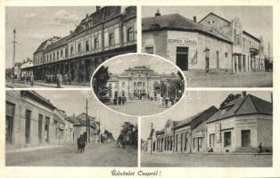 Csap, Chop; Látkép, üzlet, templom - 3 db régi képeslap / general view, shop, church - 3 pre-1945 po...